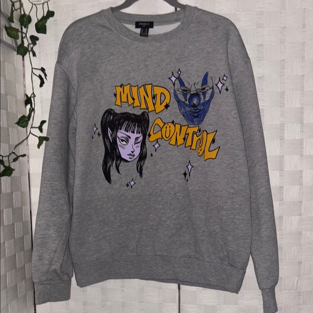 Forever 21 Gray Crewneck Sweater with Graphic Design